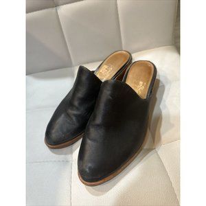 Soludos Leather Venetian Mule 1.5 In Stacked Wood Heel Leather 7.5 US Black